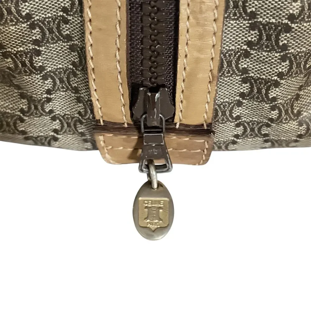Vintage Céline Macadam Monogram Coated Canvas Boston Bag Tan Leather Trim